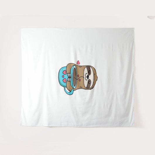 Chibi Sloth Coffee Lover - Niedlich Kawaii Sloth H Wandteppich (Vorderseite (Horizontal))