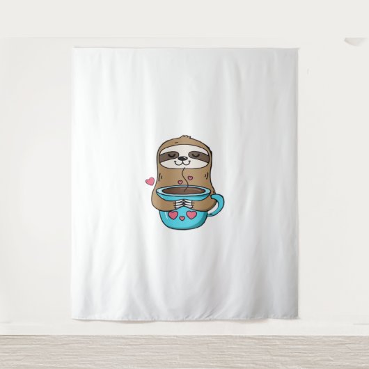 Chibi Sloth Coffee Lover - Niedlich Kawaii Sloth H Wandteppich (Vorderseite)