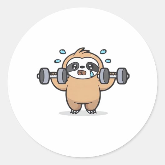Chibi Sloth Gym Versag - Niedliches Kawaii Funny W Runder Aufkleber (Vorderseite)