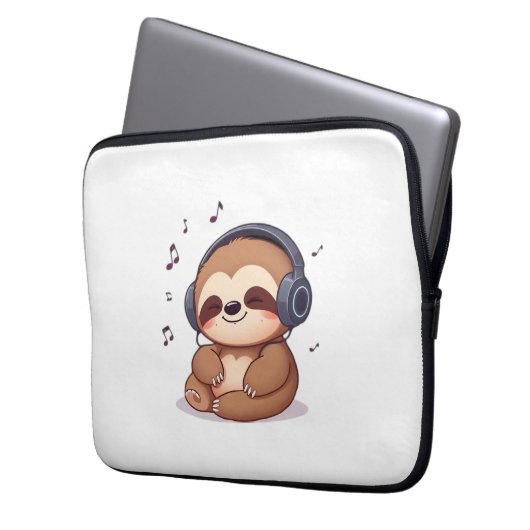 Chibi Sloth with Headphones � Cute Kawaii Relaxing Laptopschutzhülle (Vorderseite Links)