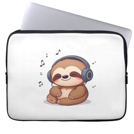 Chibi Sloth with Headphones � Cute Kawaii Relaxing Laptopschutzhülle (Vorderseite)