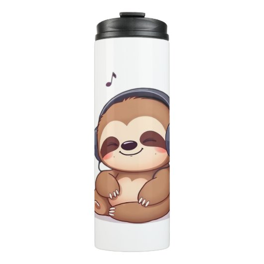 Chibi Sloth with Headphones � Cute Kawaii Relaxing Thermosbecher (Vorderseite)