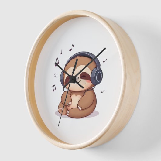 Chibi Sloth with Headphones � Cute Kawaii Relaxing Uhr (Winkel)