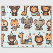 Chibi Style Animals in Birthday Hats Wrapping Pape Geschenkpapier (Flach)