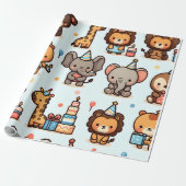 Chibi Style Animals in Birthday Hats Wrapping Pape Geschenkpapier (Ungerollt)