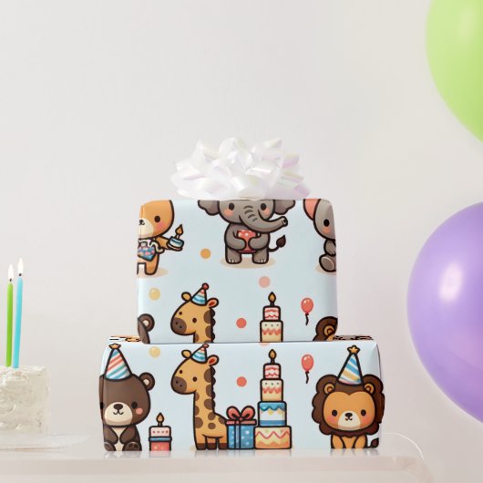 Chibi Style Animes in Birthday Hats Geschenkpapier (Partygeschenke)