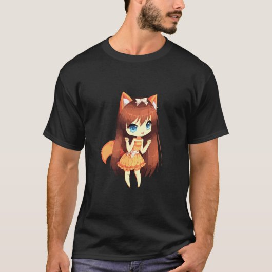 Chibi Style Kawaii Japanisches Anime Girl mit Fox T-Shirt (Vorderseite)