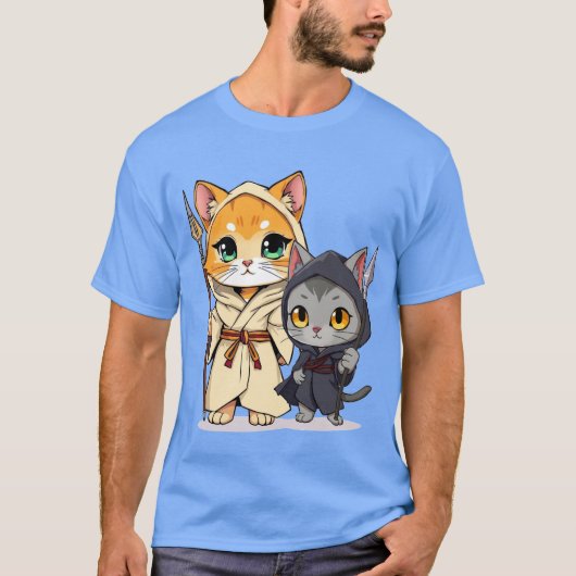 Chibi Style Medieval Cats with Spears T-Shirt (Vorderseite)