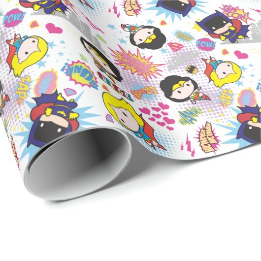 Chibi Super Heroine Pattern Geschenkpapier (Rolleneckpunkt)