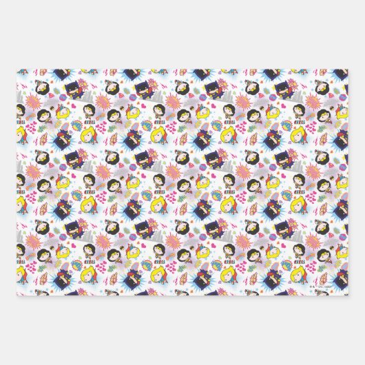 Chibi Super Heroine Pattern Geschenkpapier Set (Vorderseite)