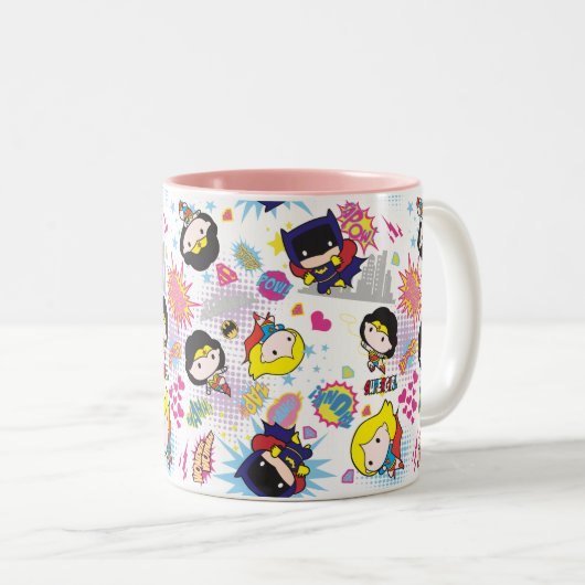 Chibi Super Heroine Pattern Zweifarbige Tasse (VorderseiteRechts)