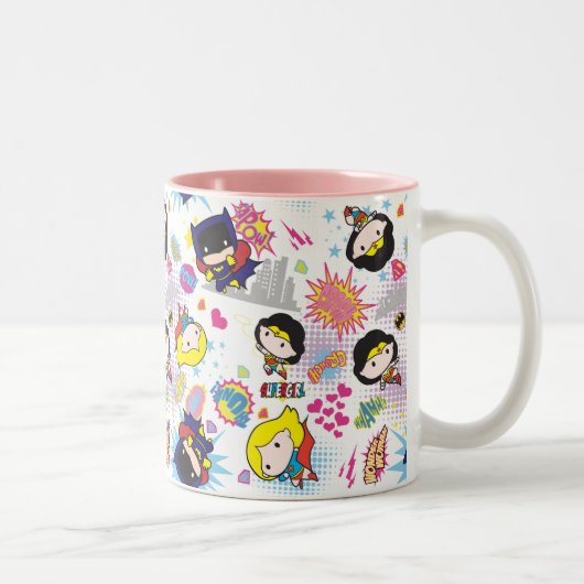 Chibi Super Heroine Pattern Zweifarbige Tasse (Rechts)