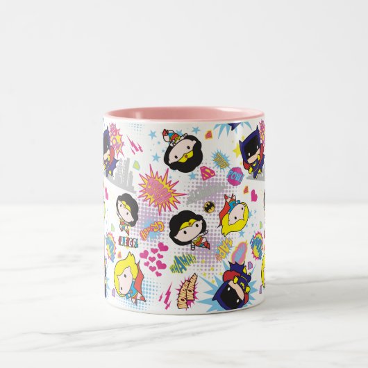 Chibi Super Heroine Pattern Zweifarbige Tasse (Mittel)