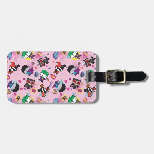 Chibi Super Villain Action Pattern Gepäckanhänger (Vorderseite horizontal)