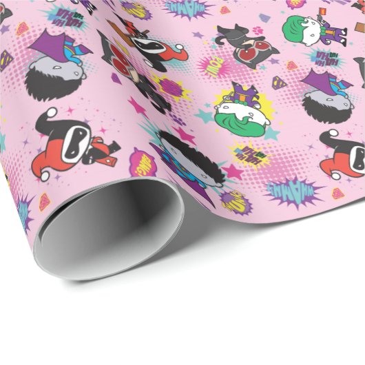 Chibi Super Villain Action Pattern Geschenkpapier (Rolleneckpunkt)
