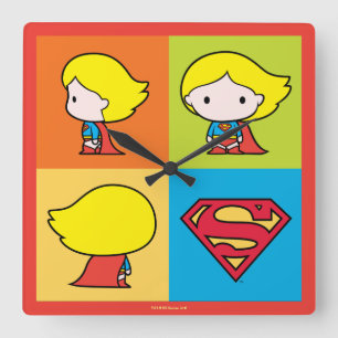 Chibi Supergirl Charakterumgebung Quadratische Wanduhr
