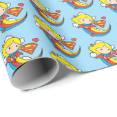 Chibi Supergirl Flying Rainbow Geschenkpapier (Rolleneckpunkt)