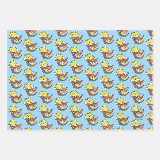 Chibi Supergirl Flying Rainbow Geschenkpapier Set (Vorderseite)