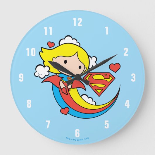 Chibi Supergirl Flying Rainbow Große Wanduhr (Vorderseite)
