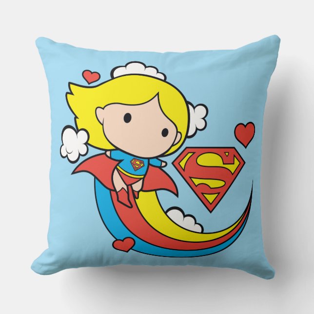 Chibi Supergirl Flying Rainbow Kissen (Vorderseite)
