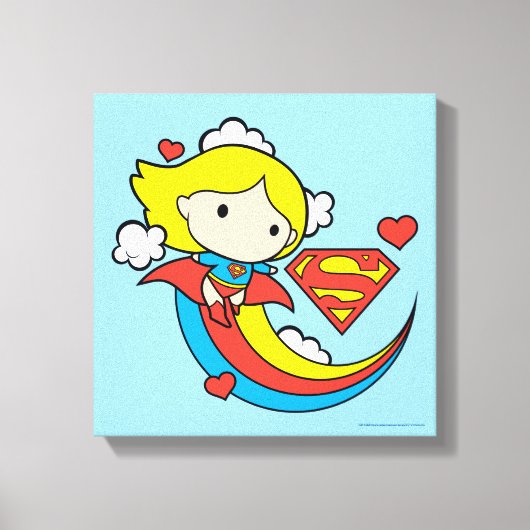 Chibi Supergirl Flying Rainbow Leinwanddruck (Vorderseite)