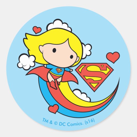 Chibi Supergirl Flying Rainbow Runder Aufkleber (Vorderseite)