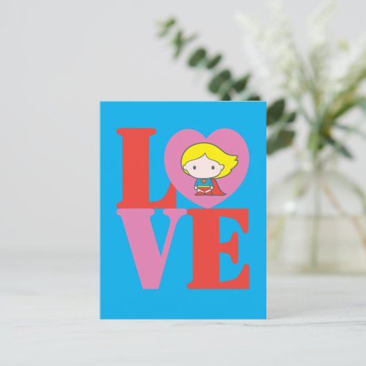 Chibi Supergirl-LIEBE Postkarte (Stehend Vorderseite)