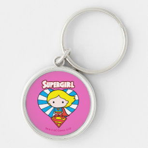 Chibi Supergirl Sternenexplosion Herz und Logo Schlüsselanhänger