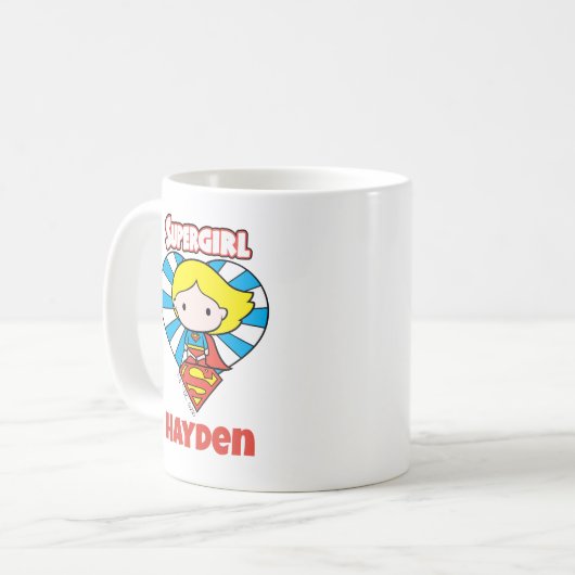 Chibi Supergirl Sternexplosion Herz und Logo Kaffeetasse (Vorderseite Links)