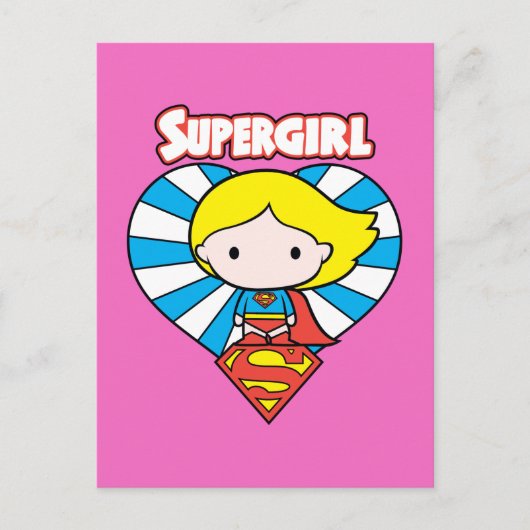 Chibi Supergirl Sternexplosion Herz und Logo Postkarte (Vorderseite)