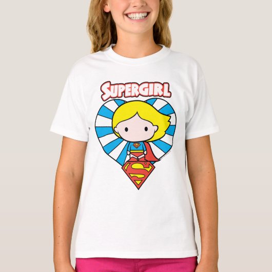 Chibi Supergirl Sternexplosion Herz und Logo T-Shirt (Vorderseite)