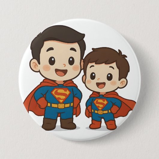 Chibi-Superhelden-Duo-Schreibwaren Button (Vorderseite)