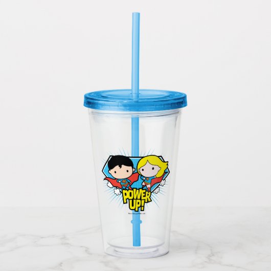 Chibi Superman & Chibi Supergirl Power Up! Acryltrinkbecher (Vorderseite)