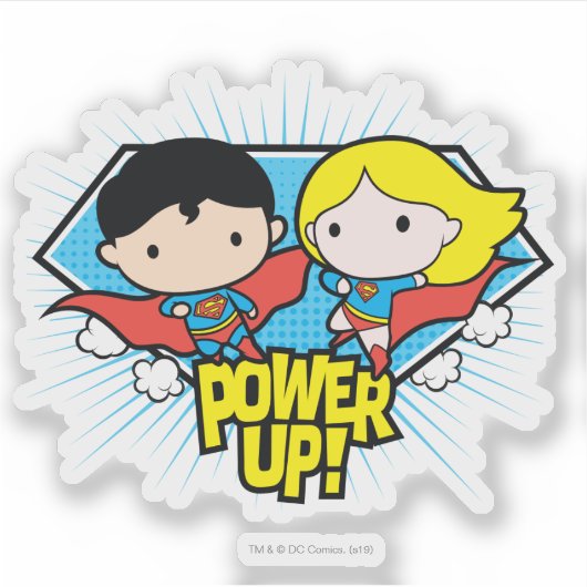 Chibi Superman & Chibi Supergirl Power Up! Aufkleber (Vorderseite)