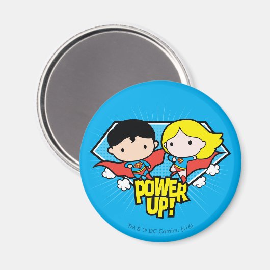 Chibi Superman & Chibi Supergirl Power Up! Magnet (Vorderseite/Rückseite)
