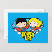 Chibi Superman & Chibi Supergirl Power Up! Postkarte (Vorne/Hinten)