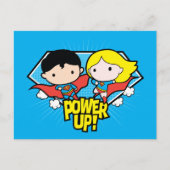 Chibi Superman & Chibi Supergirl Power Up! Postkarte (Vorderseite)