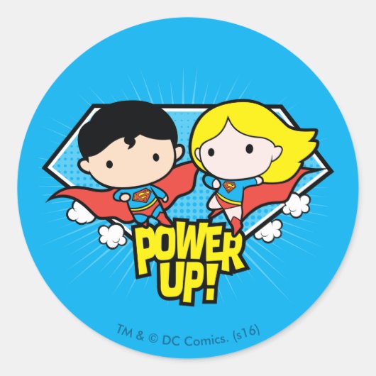 Chibi Superman & Chibi Supergirl Power Up! Runder Aufkleber (Vorderseite)