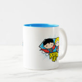 Chibi Superman & Chibi Supergirl Power Up! Zweifarbige Tasse (VorderseiteRechts)