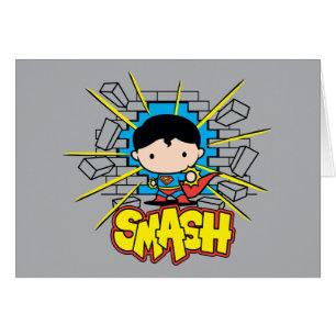 Chibi Superman durchbricht eine Ziegelmauer