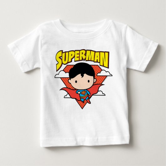 Chibi Superman Polka Dot Shield und Name Baby T-shirt (Vorderseite)