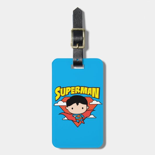 Chibi Superman Polka Dot Shield und Name Gepäckanhänger (Vorderseite vertikal)