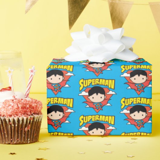 Chibi Superman Polka Dot Shield und Name Geschenkpapier (Geburtstagsparty)