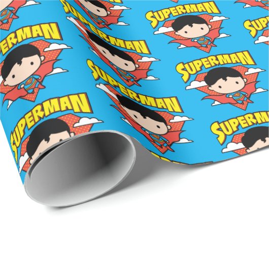Chibi Superman Polka Dot Shield und Name Geschenkpapier (Rolleneckpunkt)