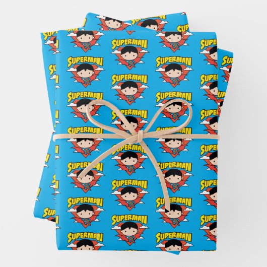 Chibi Superman Polka Dot Shield und Name Geschenkpapier Set (Beispiel)