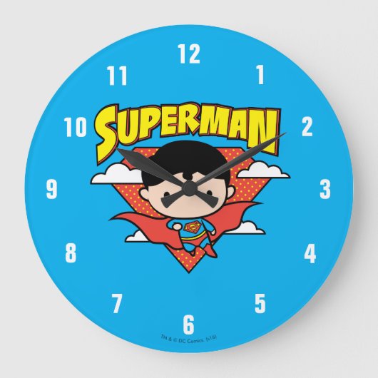 Chibi Superman Polka Dot Shield und Name Große Wanduhr (Vorderseite)