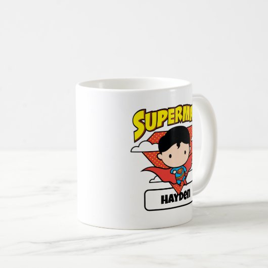 Chibi Superman Polka Dot Shield und Name Kaffeetasse (VorderseiteRechts)