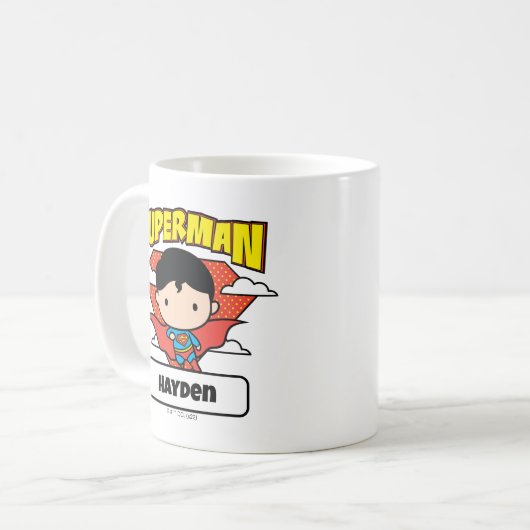 Chibi Superman Polka Dot Shield und Name Kaffeetasse (Vorderseite Links)