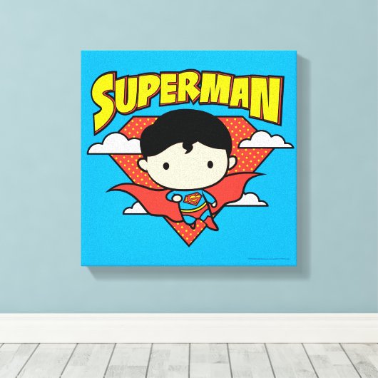Chibi Superman Polka Dot Shield und Name Leinwanddruck (Insitu (Holzboden))