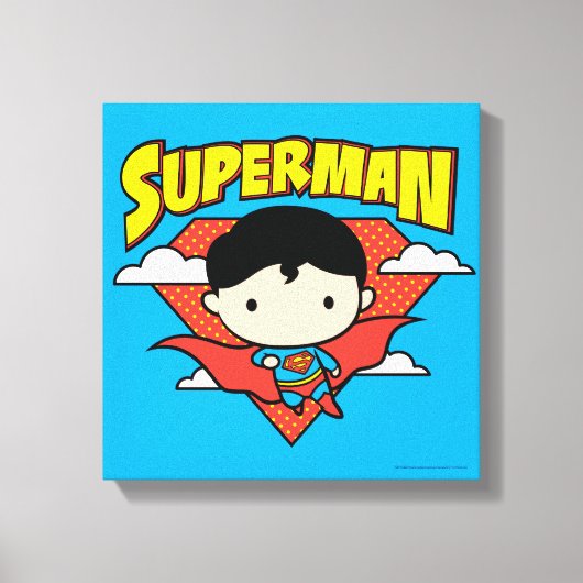 Chibi Superman Polka Dot Shield und Name Leinwanddruck (Vorderseite)